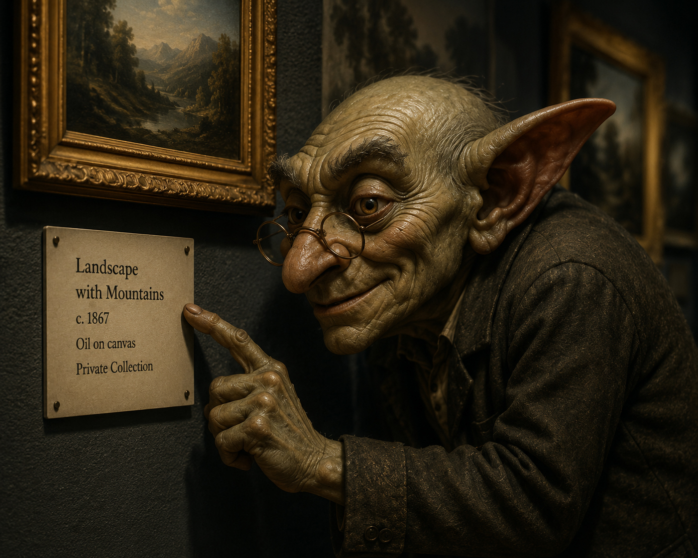 Gallery Label Goblin reading a museum label