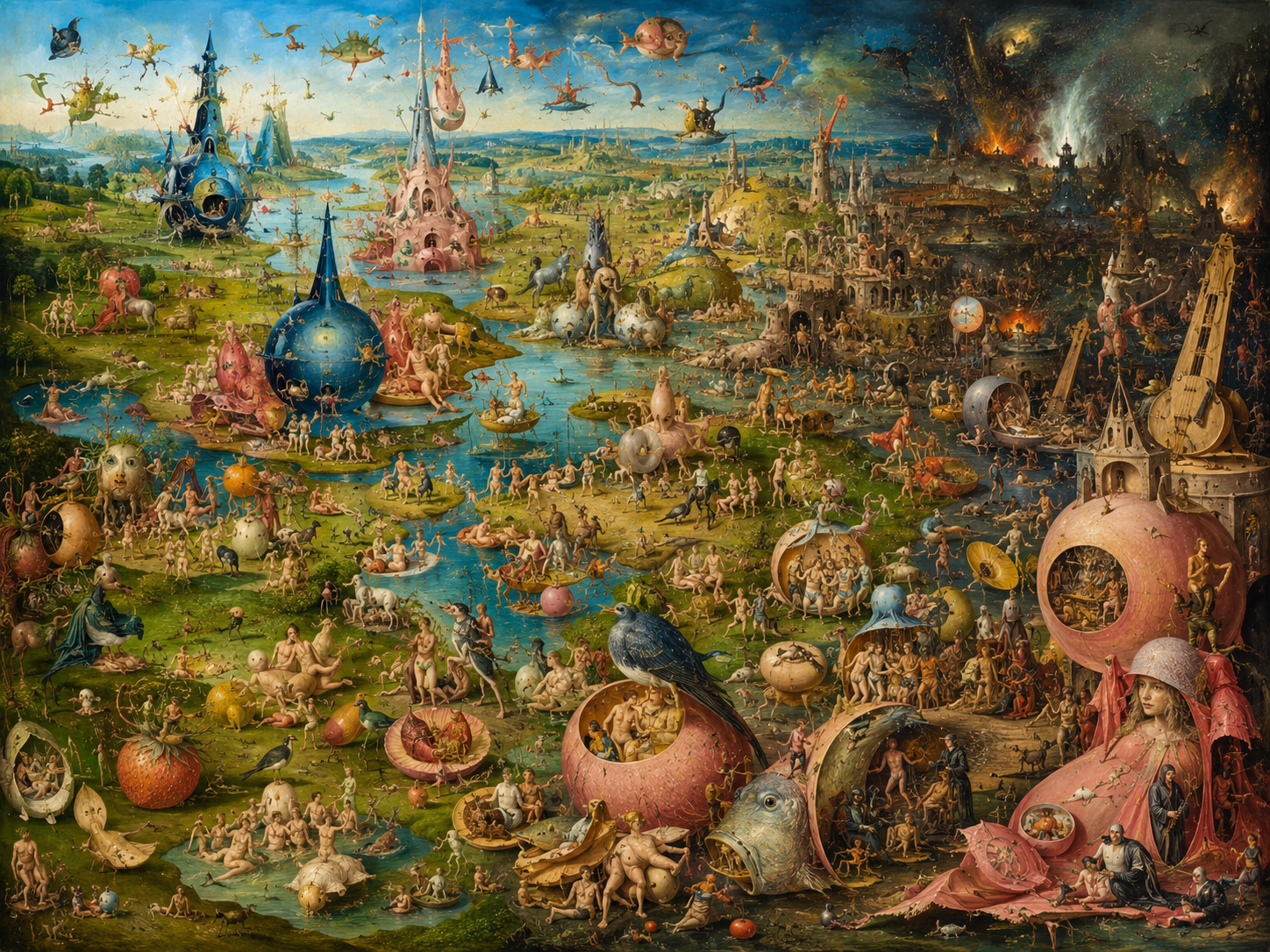 Surreal fantasy world of chaos and beauty
