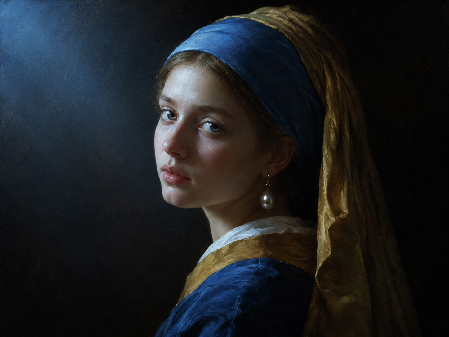 A luminous portrait study in blue light with a mysterious gaze