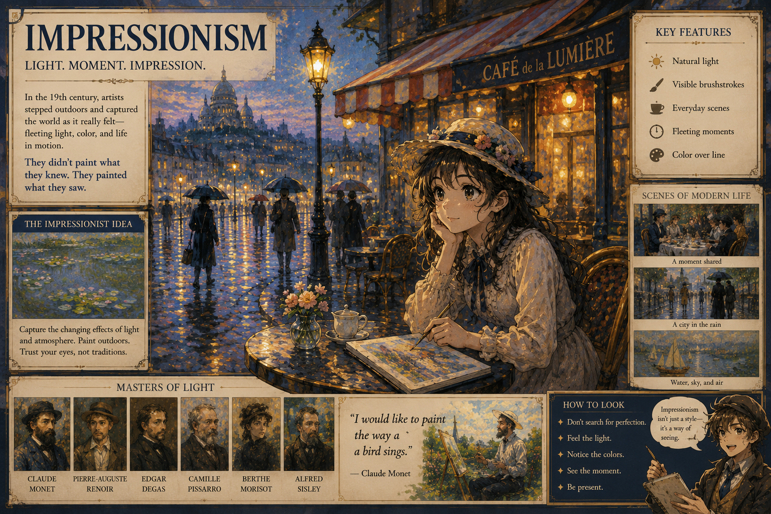 Impressionism light cafe rain