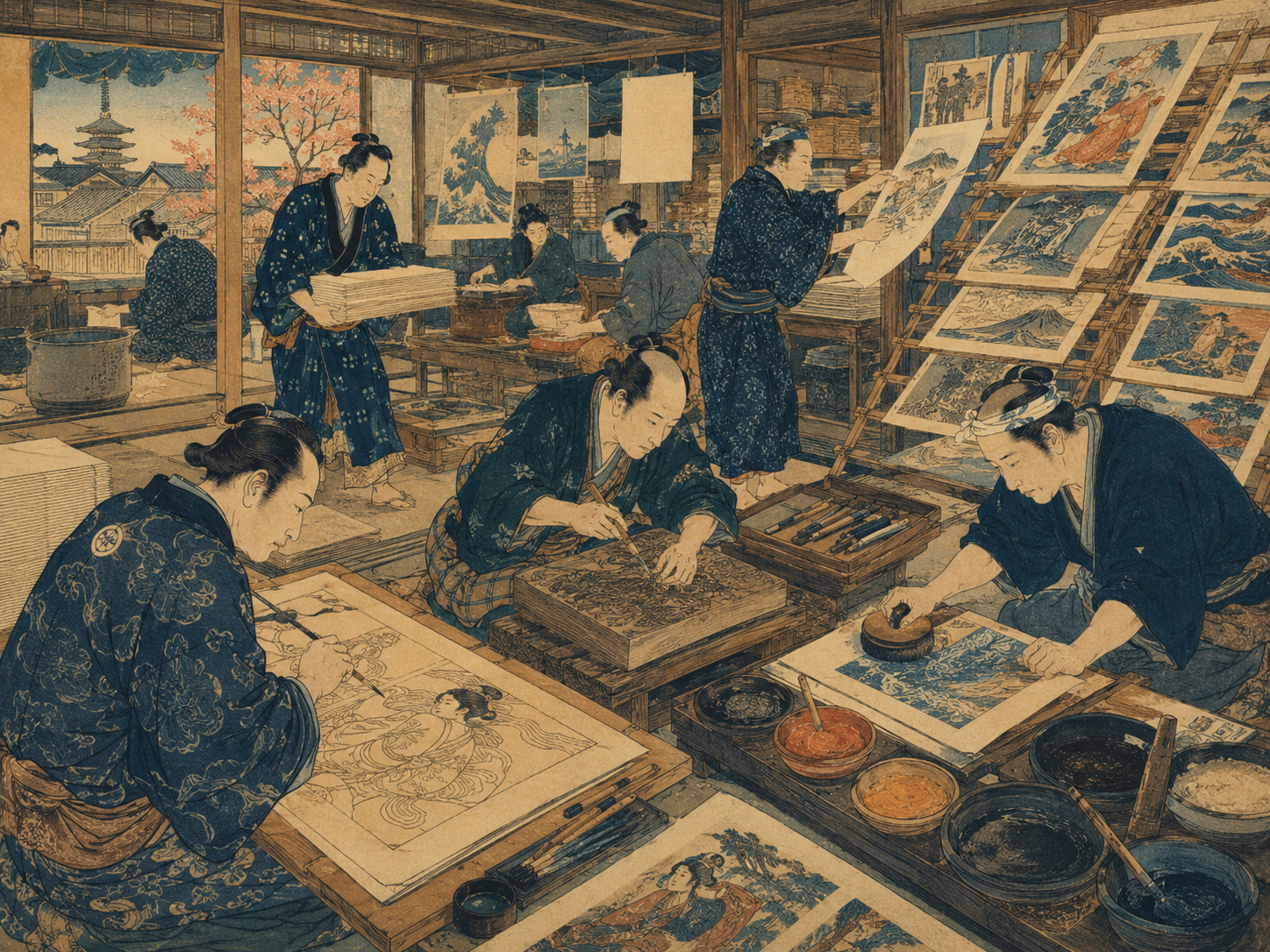 Japanese ukiyo-e printmaking workshop