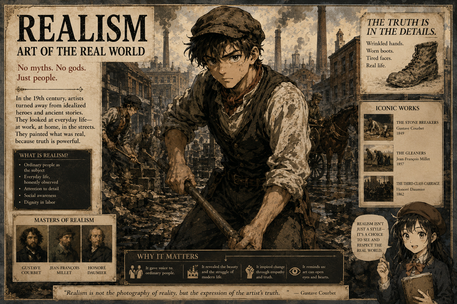 Realism-inspired scene of workers and ordinary life