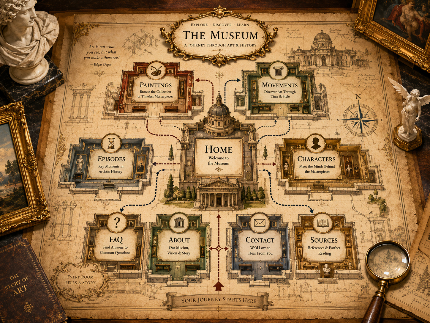 Antique museum map for the FineArtDaily sitemap