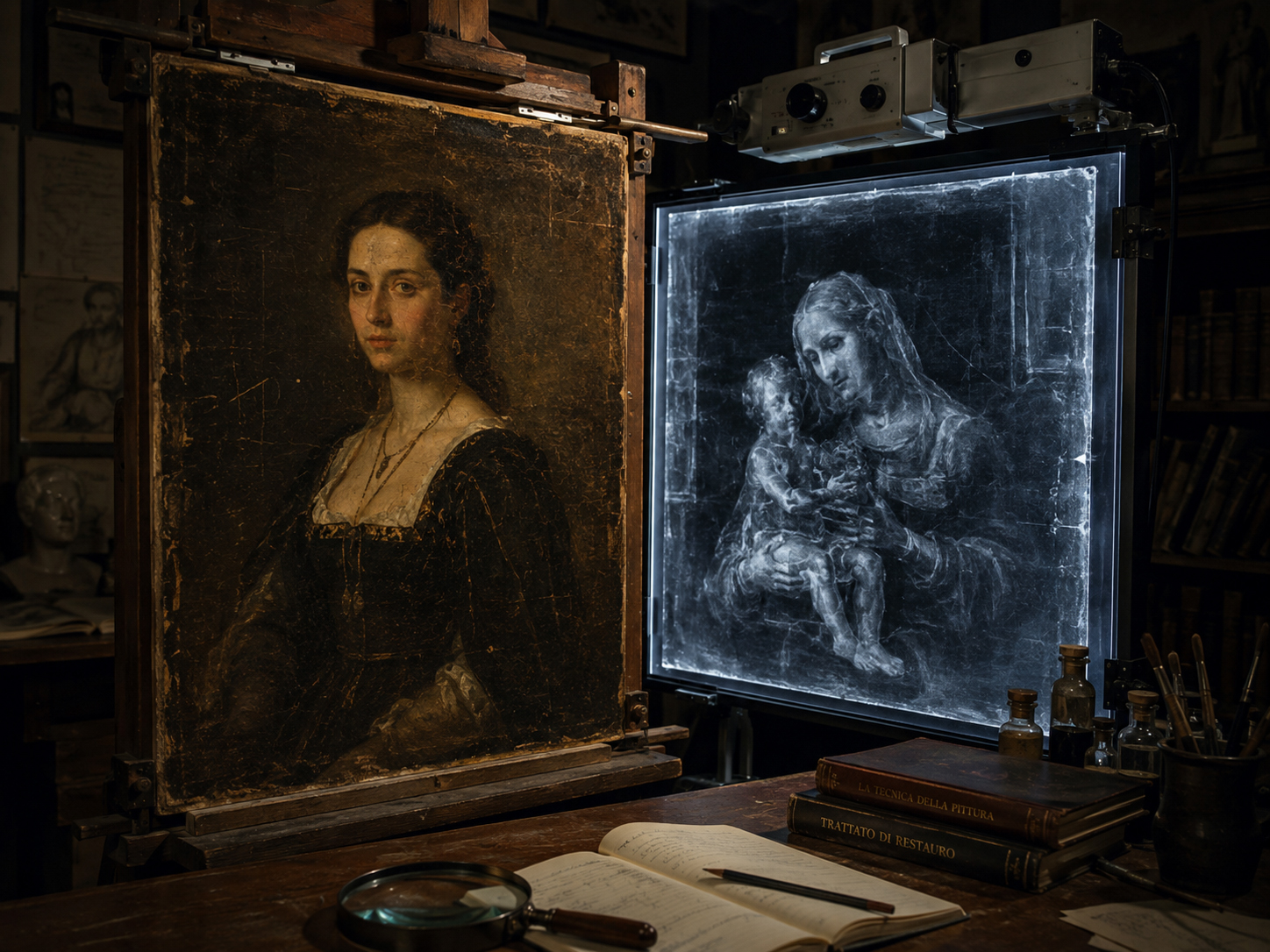 X-ray underpainting secret in a conservation lab